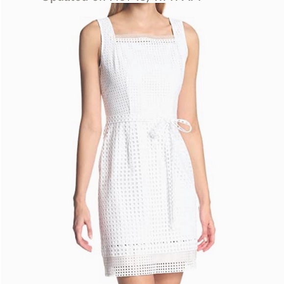 Elie Tahari White Erin Sleeveless Eyelet Sheath‎ Dress 4 - Picture 1 of 13